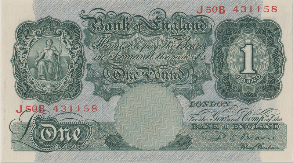 ONE POUND BANKNOTE BANK OF ENGLAND BEALE £1 - 121 - £1 BANKNOTE - Cambridgeshire Coins