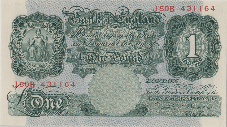 ONE POUND BANKNOTE BANK OF ENGLAND BEALE £1 - 122 - £1 BANKNOTE - Cambridgeshire Coins