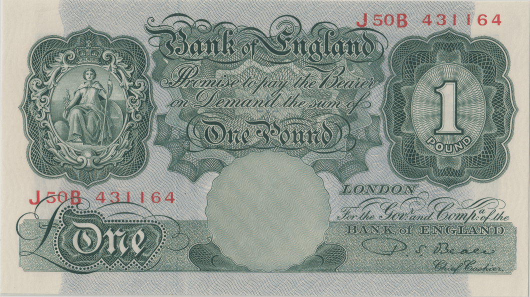 ONE POUND BANKNOTE BANK OF ENGLAND BEALE £1 - 122 - £1 BANKNOTE - Cambridgeshire Coins