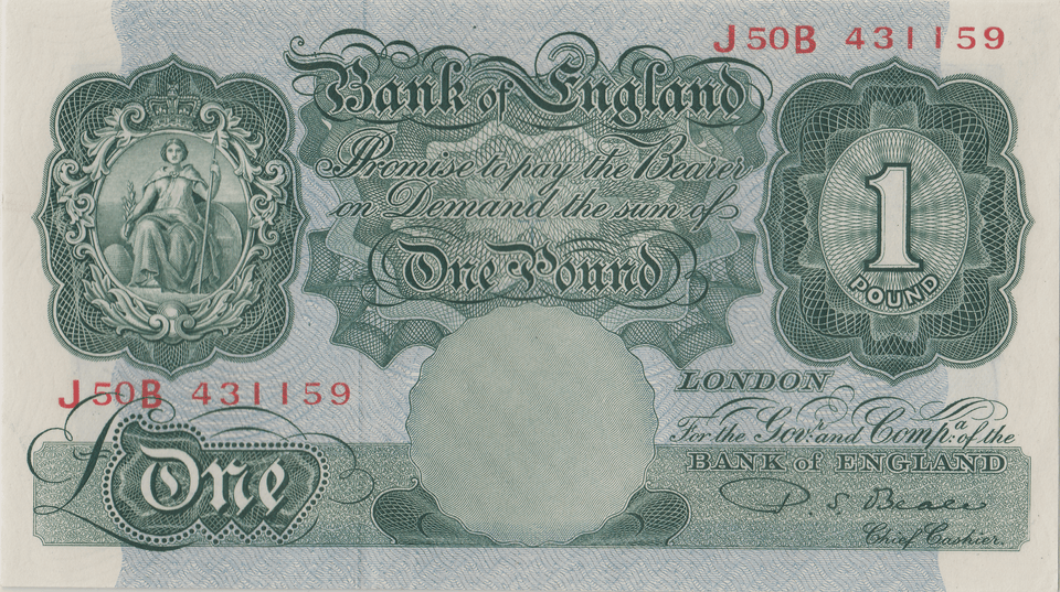 ONE POUND BANKNOTE BANK OF ENGLAND BEALE £1 - 124 - £1 BANKNOTE - Cambridgeshire Coins