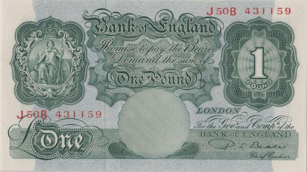 ONE POUND BANKNOTE BANK OF ENGLAND BEALE £1 - 124 - £1 BANKNOTE - Cambridgeshire Coins