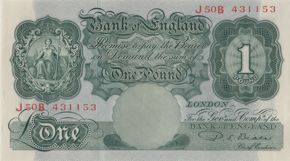 ONE POUND BANKNOTE BANK OF ENGLAND BEALE £1 - 125 - £1 BANKNOTE - Cambridgeshire Coins