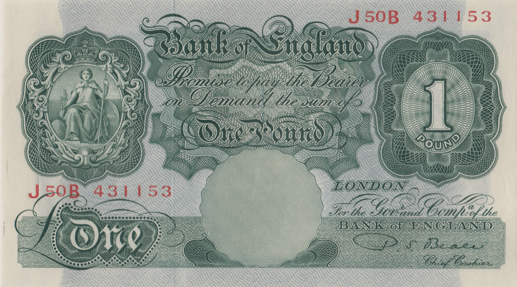 ONE POUND BANKNOTE BANK OF ENGLAND BEALE £1 - 125 - £1 BANKNOTE - Cambridgeshire Coins