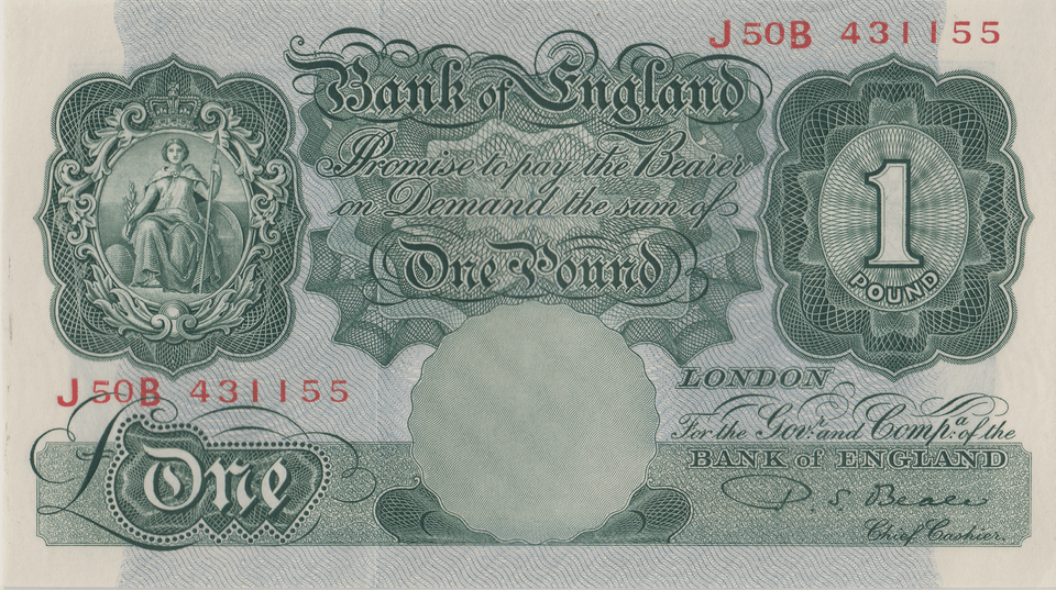 ONE POUND BANKNOTE BANK OF ENGLAND BEALE £1 - 127 - £1 BANKNOTE - Cambridgeshire Coins