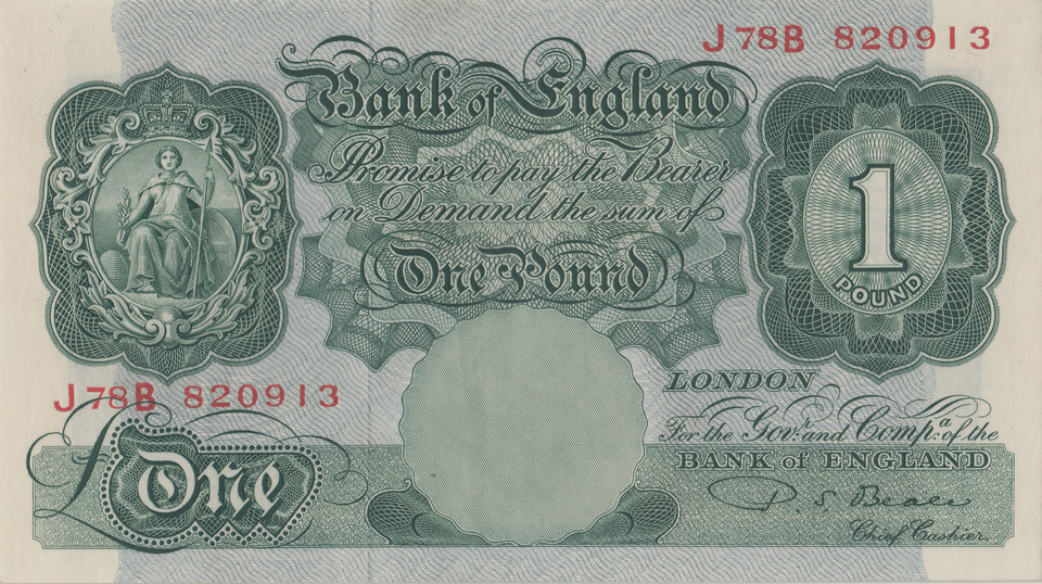 ONE POUND BANKNOTE BANK OF ENGLAND BEALE £1 - 128 - £1 BANKNOTE - Cambridgeshire Coins