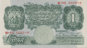 ONE POUND BANKNOTE BANK OF ENGLAND BEALE £1 - 129 - £1 BANKNOTE - Cambridgeshire Coins