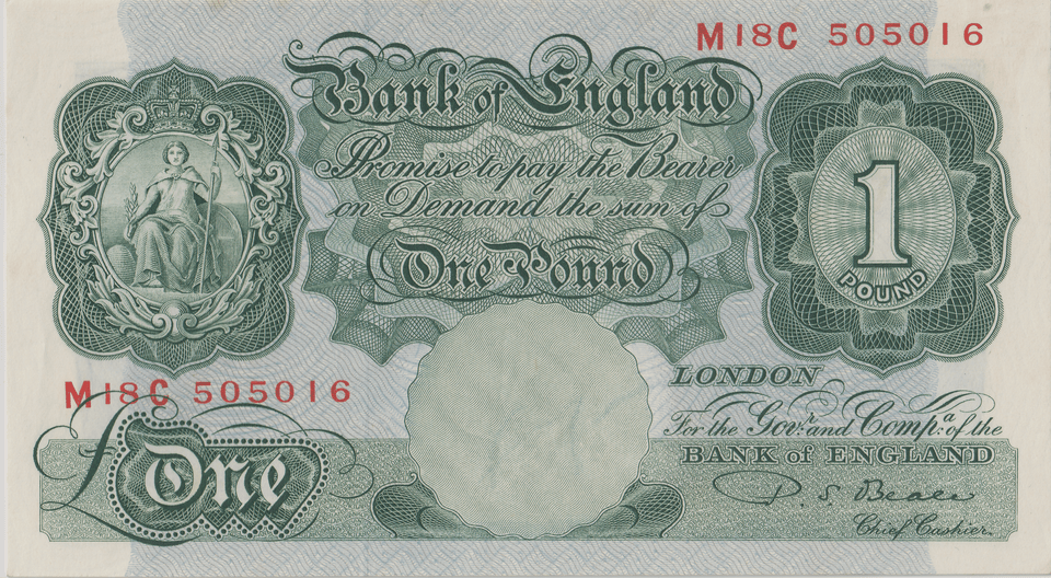 ONE POUND BANKNOTE BANK OF ENGLAND BEALE £1 - 129 - £1 BANKNOTE - Cambridgeshire Coins