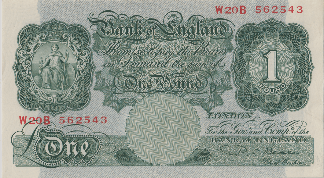 ONE POUND BANKNOTE BANK OF ENGLAND BEALE £1 - 130 - £1 BANKNOTE - Cambridgeshire Coins