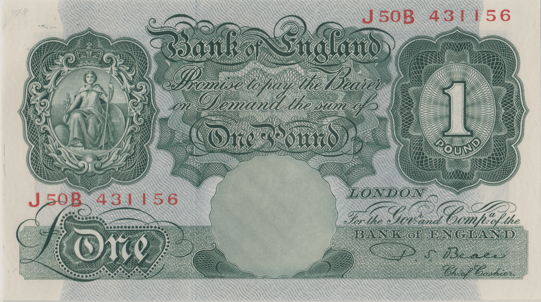 ONE POUND BANKNOTE BANK OF ENGLAND BEALE £1 - 131 - £1 BANKNOTE - Cambridgeshire Coins