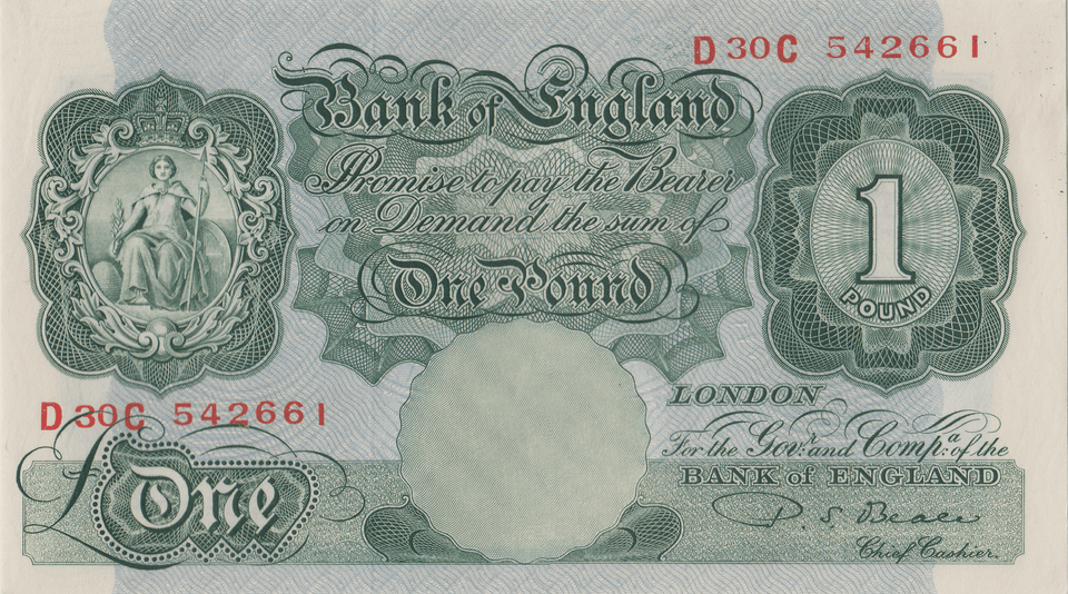 ONE POUND BANKNOTE BANK OF ENGLAND BEALE £1 - 132 - £1 BANKNOTE - Cambridgeshire Coins