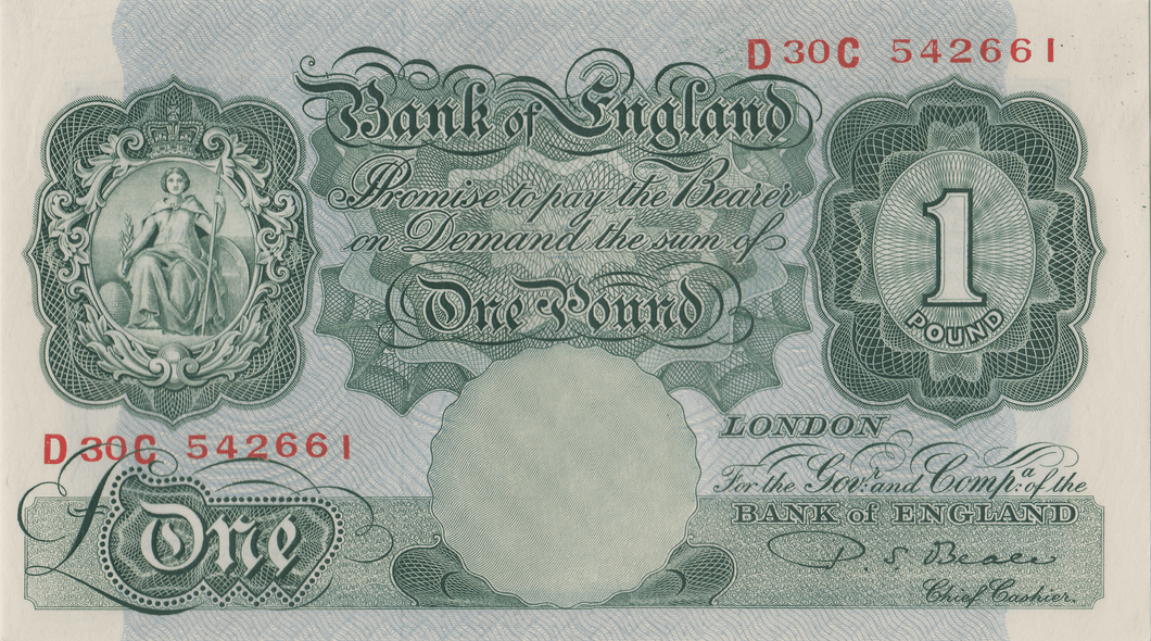 ONE POUND BANKNOTE BANK OF ENGLAND BEALE £1 - 132 - £1 BANKNOTE - Cambridgeshire Coins