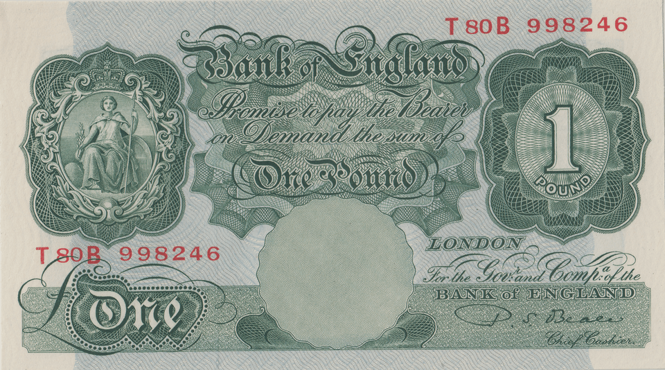 ONE POUND BANKNOTE BANK OF ENGLAND BEALE £1 - 134 - £1 BANKNOTE - Cambridgeshire Coins