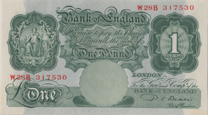 ONE POUND BANKNOTE BANK OF ENGLAND BEALE £1 - 136 - £1 BANKNOTE - Cambridgeshire Coins