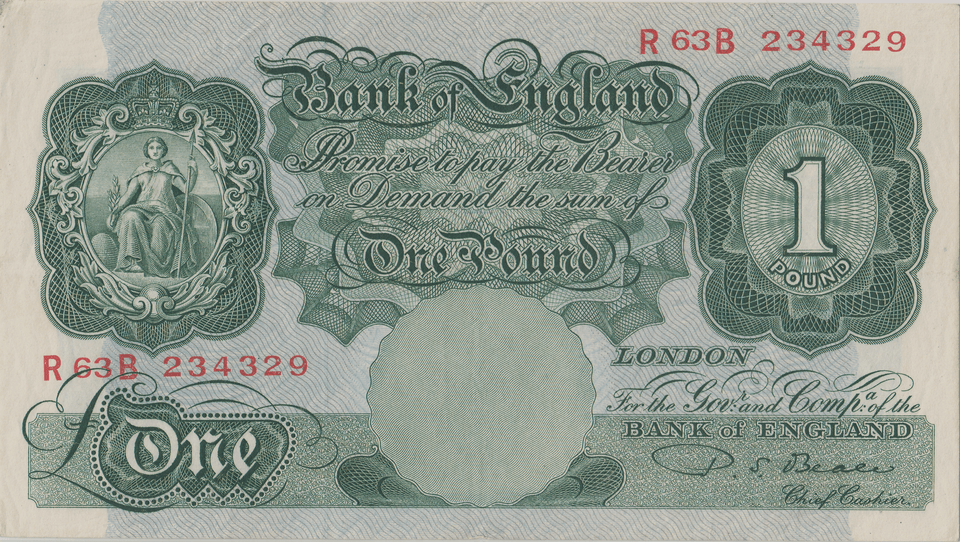 ONE POUND BANKNOTE BANK OF ENGLAND BEALE £1 - 139 - £1 BANKNOTE - Cambridgeshire Coins