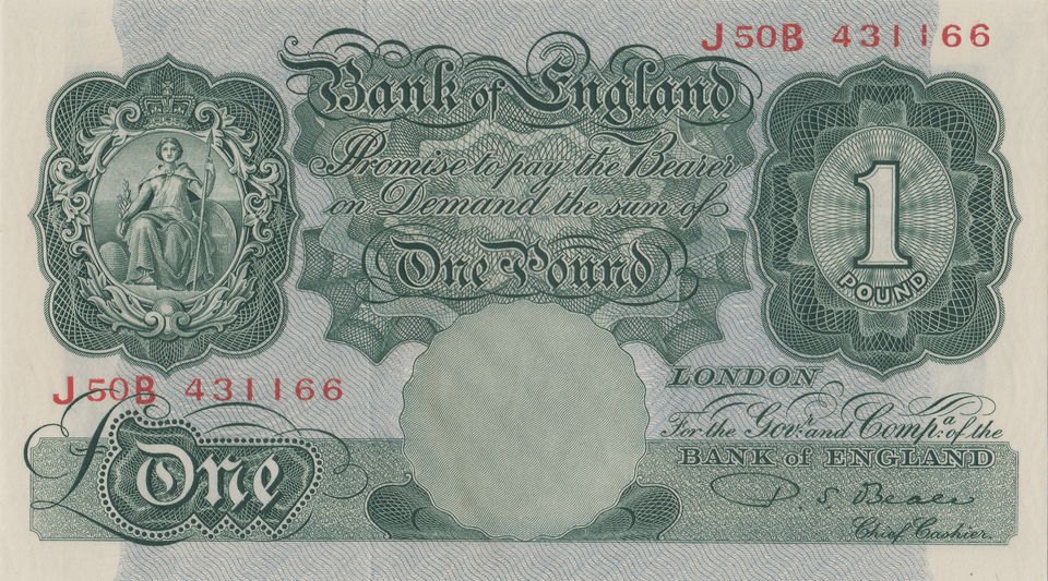 ONE POUND BANKNOTE BANK OF ENGLAND BEALE £1 - 140 - £1 BANKNOTE - Cambridgeshire Coins