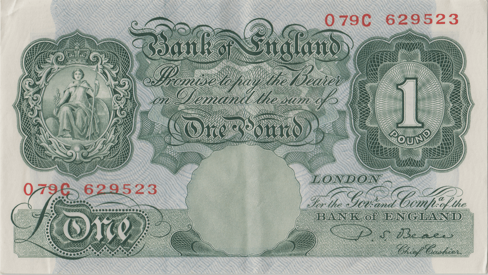 ONE POUND BANKNOTE BANK OF ENGLAND BEALE £1 - 142 - £1 BANKNOTE - Cambridgeshire Coins