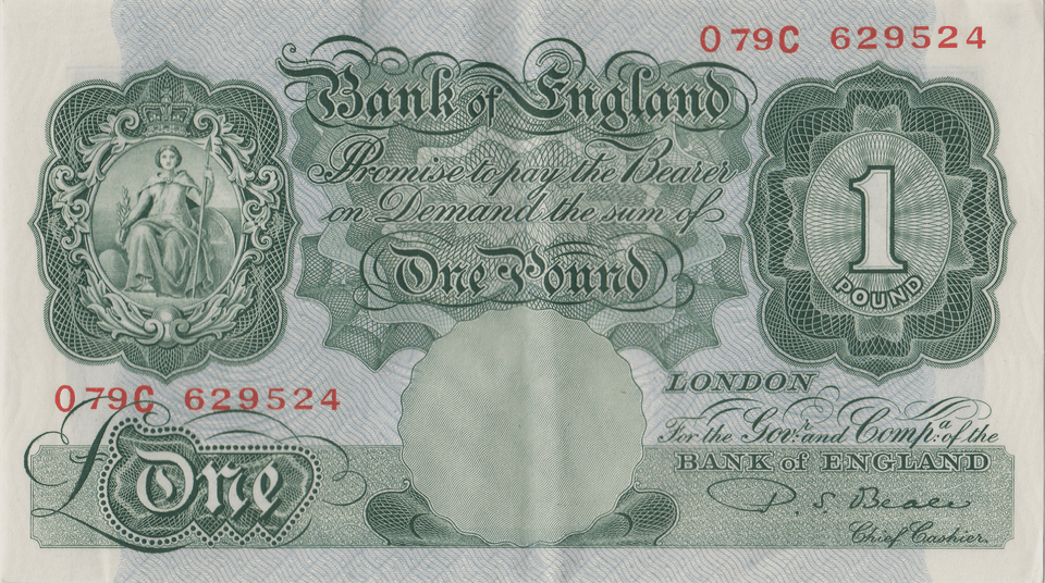 ONE POUND BANKNOTE BANK OF ENGLAND BEALE £1 - 143 - £1 BANKNOTE - Cambridgeshire Coins