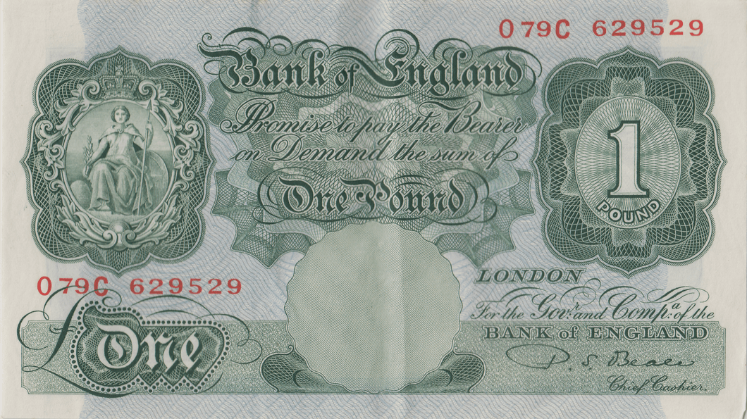 ONE POUND BANKNOTE BANK OF ENGLAND BEALE £1 - 144 - £1 BANKNOTE - Cambridgeshire Coins