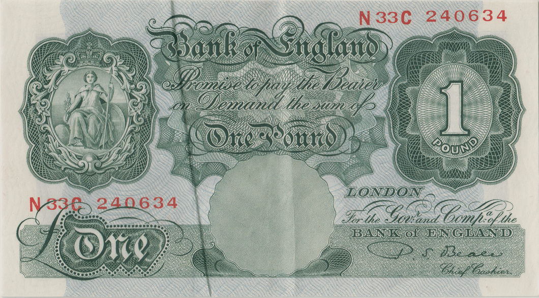 ONE POUND BANKNOTE BANK OF ENGLAND BEALE £1 - 145 - £1 BANKNOTE - Cambridgeshire Coins