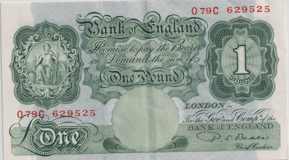 ONE POUND BANKNOTE BANK OF ENGLAND BEALE £1 - 148 - £1 BANKNOTE - Cambridgeshire Coins
