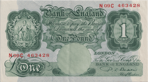 ONE POUND BANKNOTE BANK OF ENGLAND BEALE £1 - 150 - £1 BANKNOTE - Cambridgeshire Coins