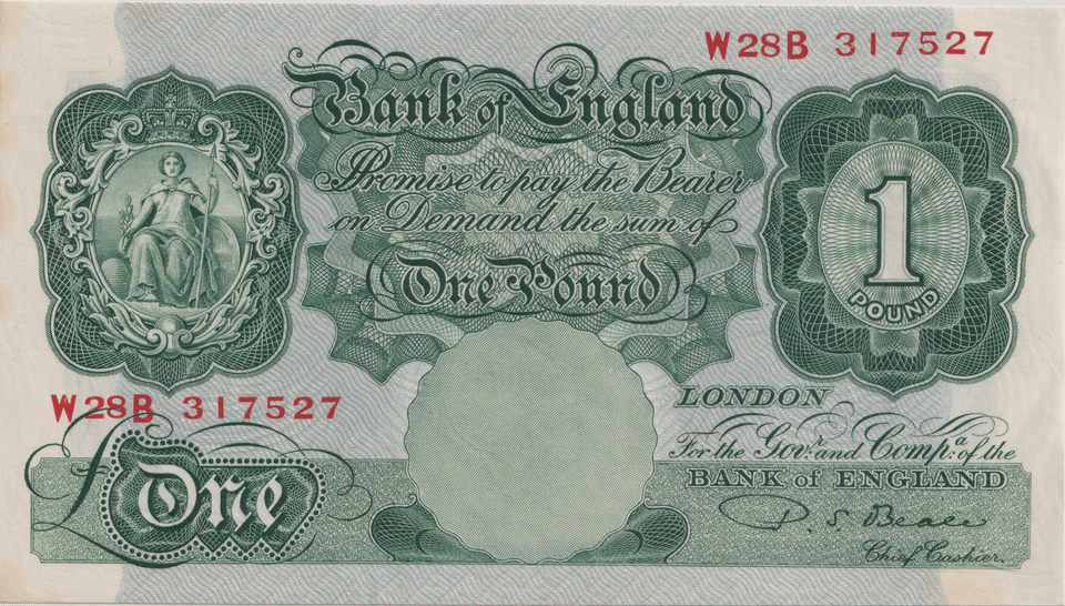 ONE POUND BANKNOTE BANK OF ENGLAND BEALE £1 - 151 - £1 BANKNOTE - Cambridgeshire Coins