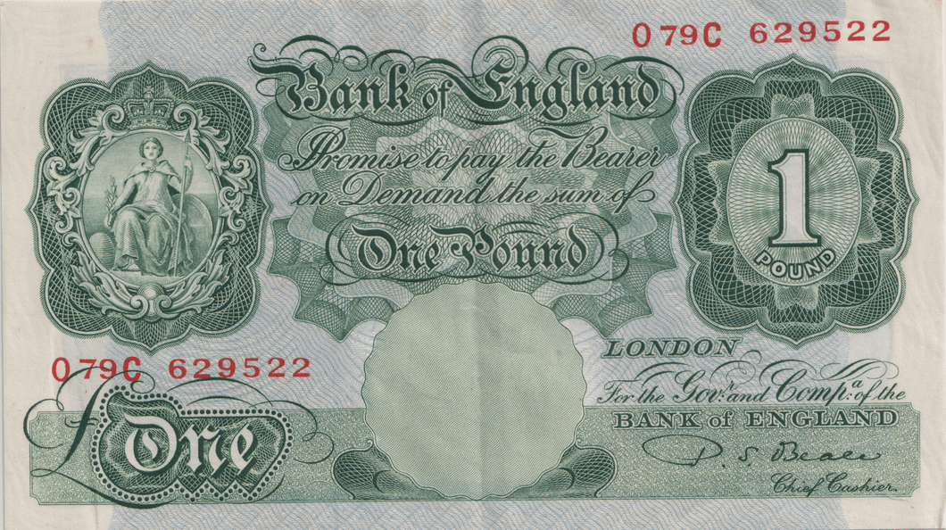 ONE POUND BANKNOTE BANK OF ENGLAND BEALE £1 - 152 - £1 BANKNOTE - Cambridgeshire Coins