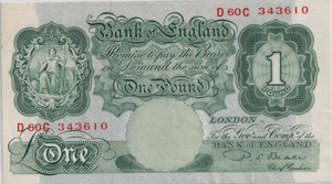 ONE POUND BANKNOTE BANK OF ENGLAND BEALE £1 - 153 - £1 BANKNOTE - Cambridgeshire Coins