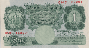 ONE POUND BANKNOTE BANK OF ENGLAND BEALE £1 - 154 - £1 BANKNOTE - Cambridgeshire Coins
