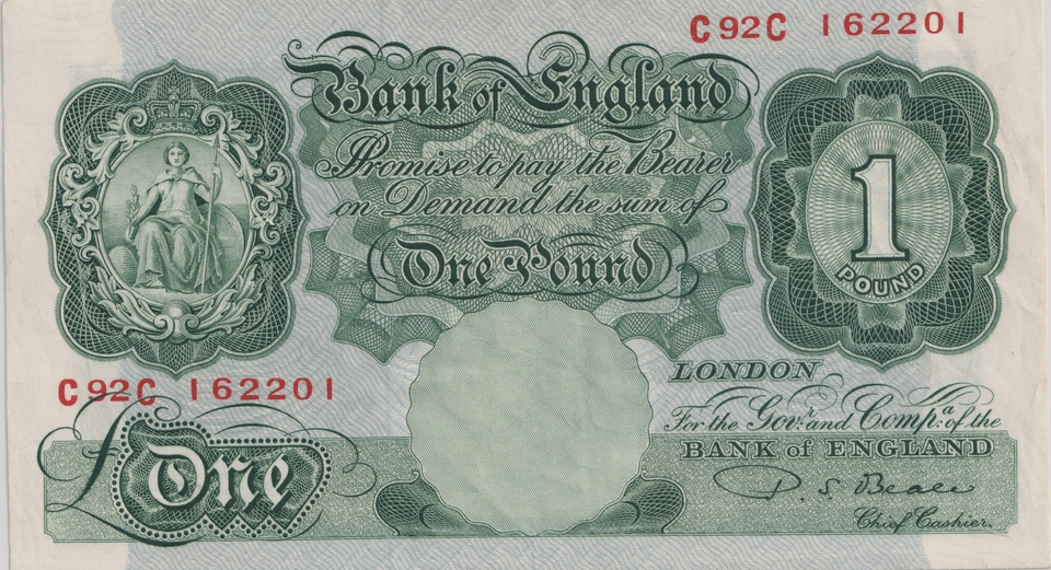 ONE POUND BANKNOTE BANK OF ENGLAND BEALE £1 - 154 - £1 BANKNOTE - Cambridgeshire Coins
