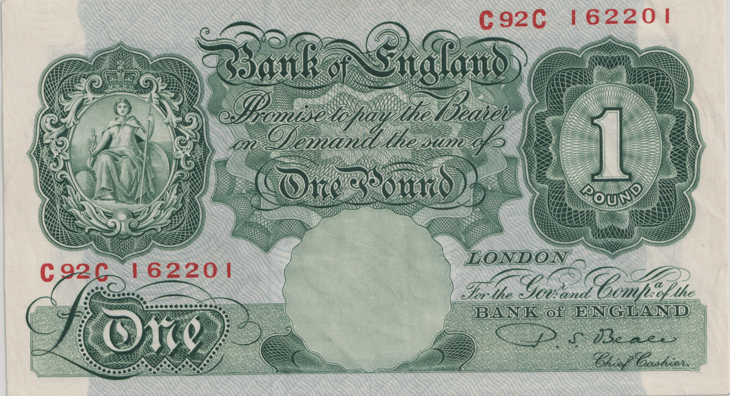 ONE POUND BANKNOTE BANK OF ENGLAND BEALE £1 - 154 - £1 BANKNOTE - Cambridgeshire Coins