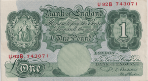 ONE POUND BANKNOTE BANK OF ENGLAND BEALE £1 - 155 - £1 BANKNOTE - Cambridgeshire Coins