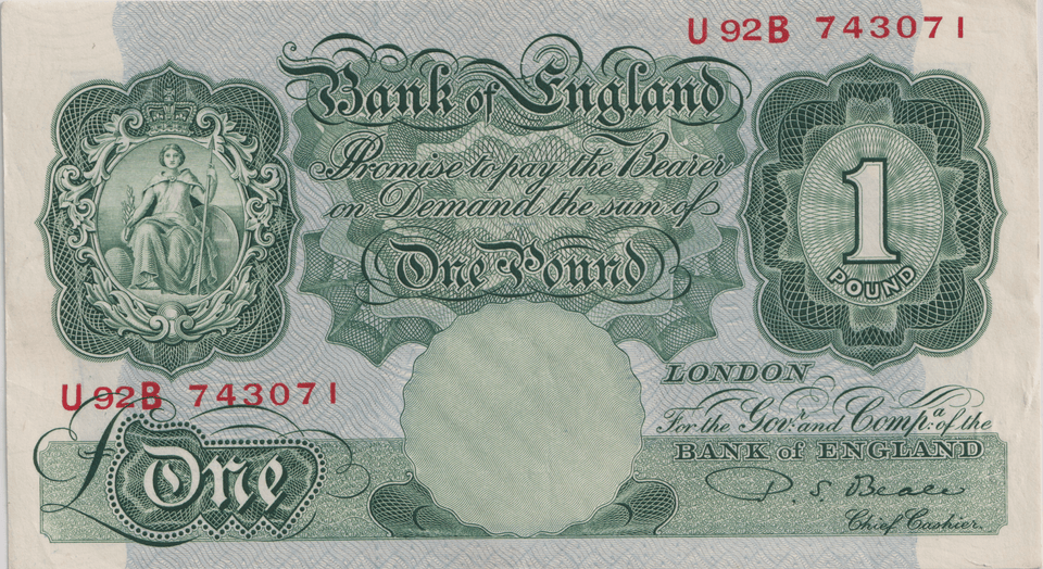 ONE POUND BANKNOTE BANK OF ENGLAND BEALE £1 - 155 - £1 BANKNOTE - Cambridgeshire Coins