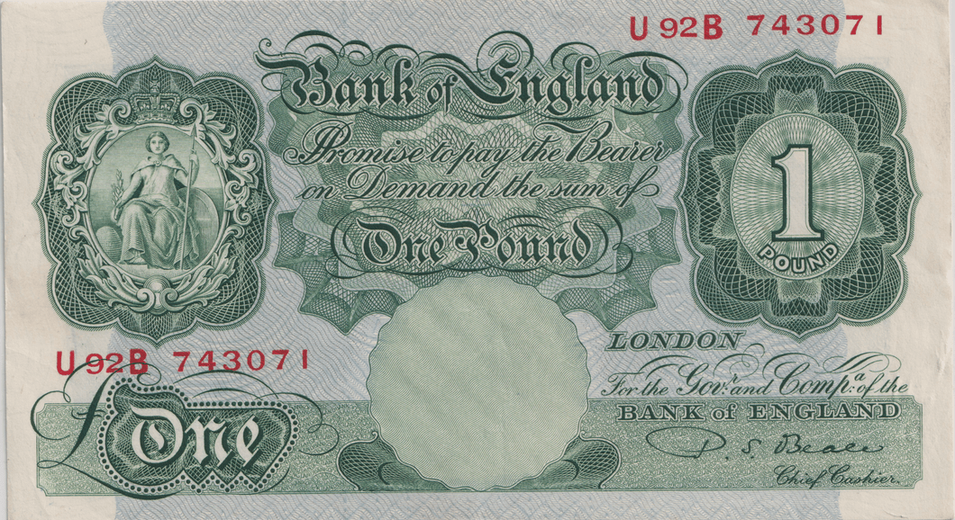 ONE POUND BANKNOTE BANK OF ENGLAND BEALE £1 - 155 - £1 BANKNOTE - Cambridgeshire Coins