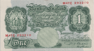 ONE POUND BANKNOTE BANK OF ENGLAND BEALE £1 - 156 - £1 BANKNOTE - Cambridgeshire Coins