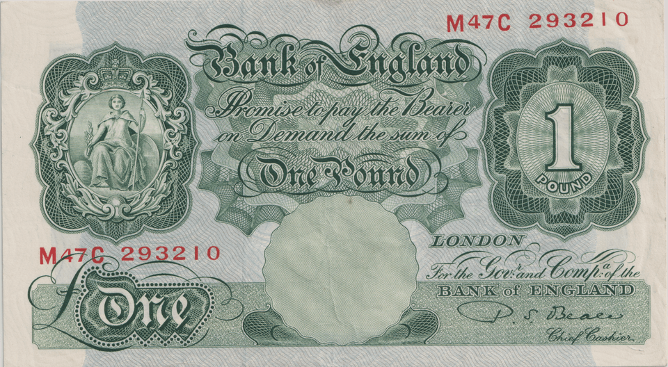 ONE POUND BANKNOTE BANK OF ENGLAND BEALE £1 - 156 - £1 BANKNOTE - Cambridgeshire Coins