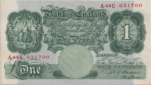 ONE POUND BANKNOTE BANK OF ENGLAND BEALE £1 - 157 - £1 BANKNOTE - Cambridgeshire Coins