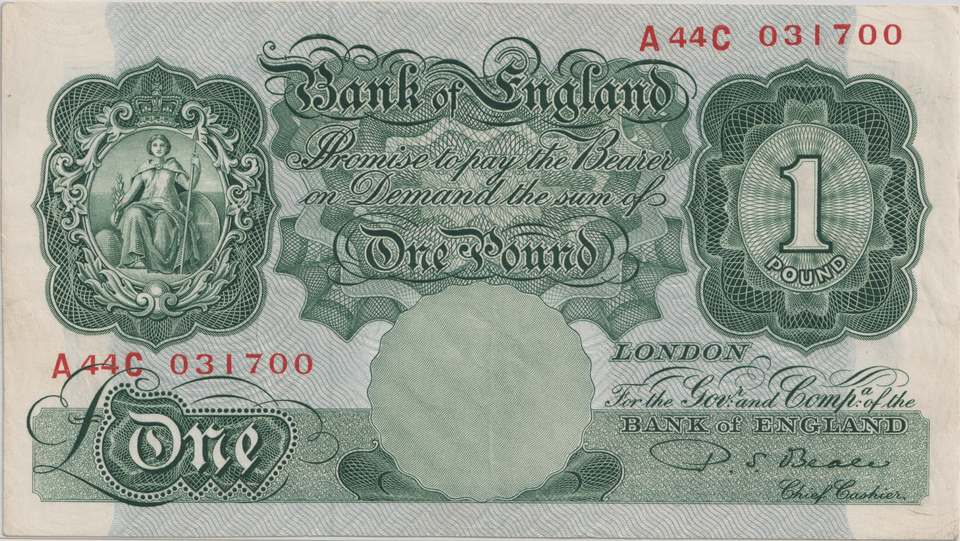 ONE POUND BANKNOTE BANK OF ENGLAND BEALE £1 - 157 - £1 BANKNOTE - Cambridgeshire Coins