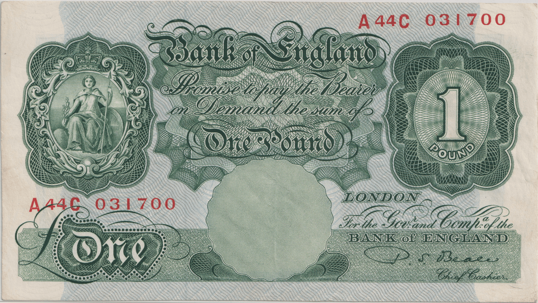 ONE POUND BANKNOTE BANK OF ENGLAND BEALE £1 - 157 - £1 BANKNOTE - Cambridgeshire Coins