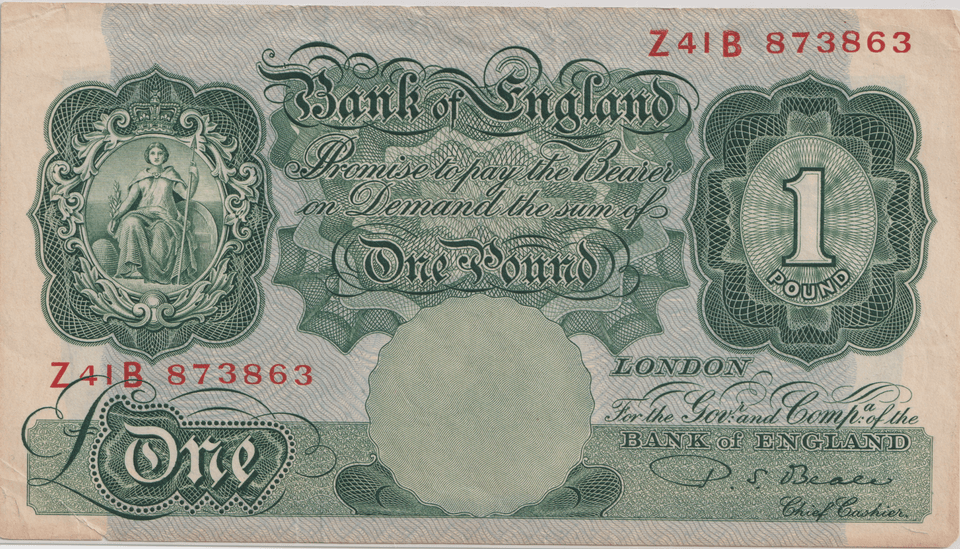 ONE POUND BANKNOTE BANK OF ENGLAND BEALE £1 - 160 - £1 BANKNOTE - Cambridgeshire Coins