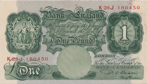 ONE POUND BANKNOTE BANK OF ENGLAND BEALE £1 - 161 - £1 BANKNOTE - Cambridgeshire Coins