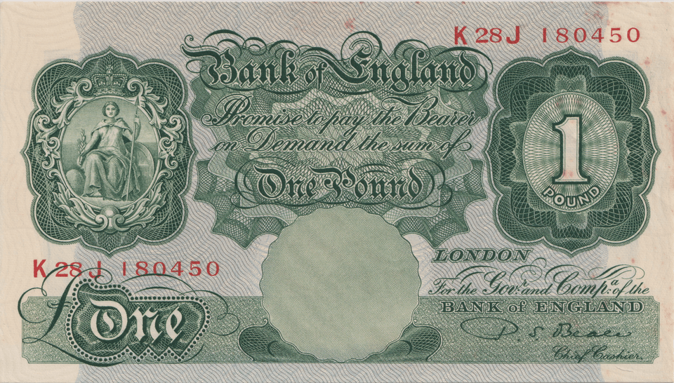 ONE POUND BANKNOTE BANK OF ENGLAND BEALE £1 - 161 - £1 BANKNOTE - Cambridgeshire Coins