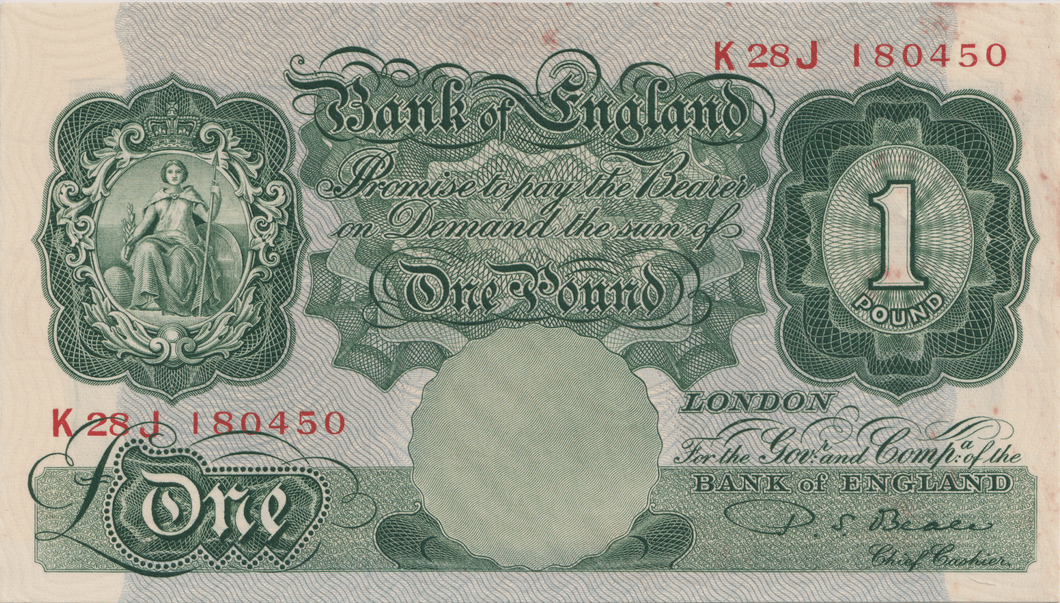 ONE POUND BANKNOTE BANK OF ENGLAND BEALE £1 - 161 - £1 BANKNOTE - Cambridgeshire Coins