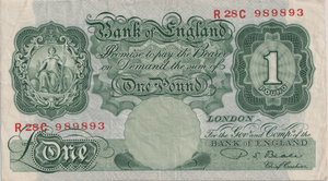 ONE POUND BANKNOTE BANK OF ENGLAND BEALE £1 - 162 - £1 BANKNOTE - Cambridgeshire Coins