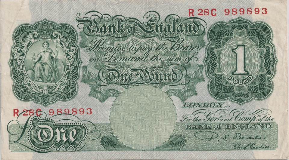 ONE POUND BANKNOTE BANK OF ENGLAND BEALE £1 - 162 - £1 BANKNOTE - Cambridgeshire Coins