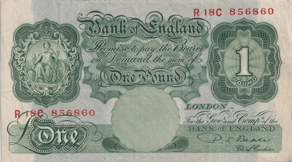 ONE POUND BANKNOTE BANK OF ENGLAND BEALE £1 - 163 - £1 BANKNOTE - Cambridgeshire Coins