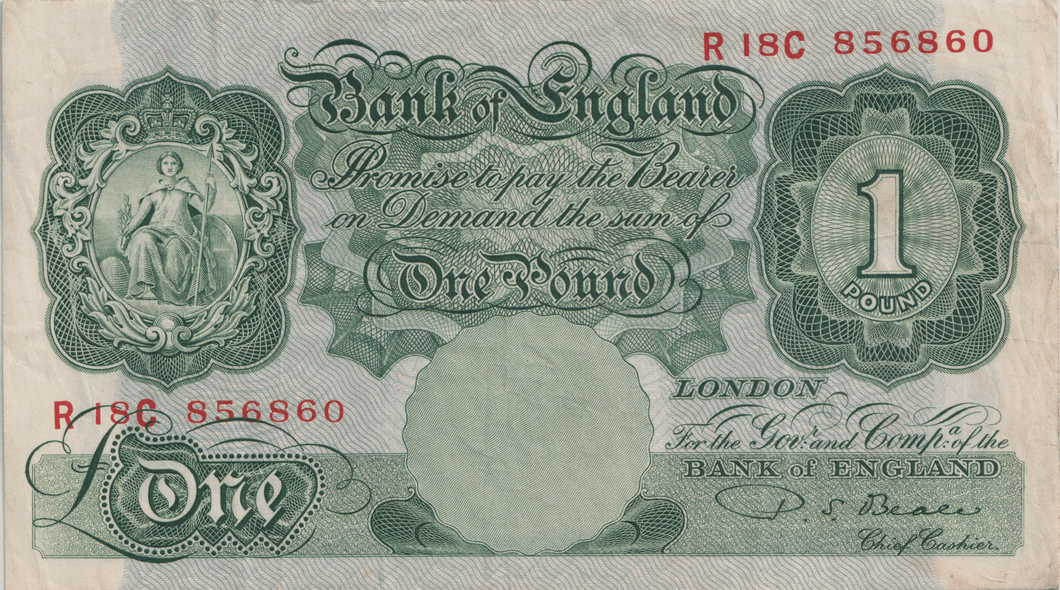 ONE POUND BANKNOTE BANK OF ENGLAND BEALE £1 - 163 - £1 BANKNOTE - Cambridgeshire Coins