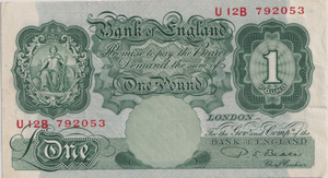 ONE POUND BANKNOTE BANK OF ENGLAND BEALE £1 - 164 - £1 BANKNOTE - Cambridgeshire Coins