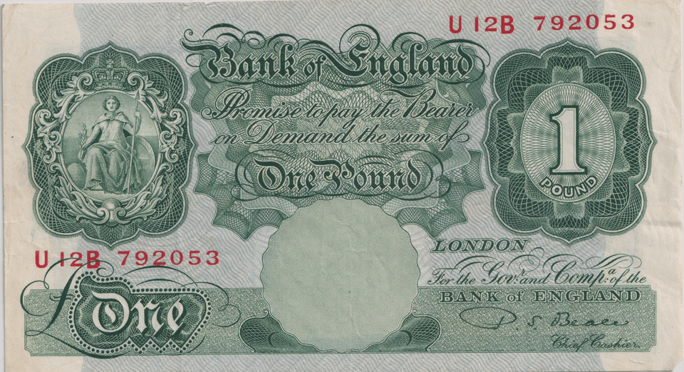 ONE POUND BANKNOTE BANK OF ENGLAND BEALE £1 - 164 - £1 BANKNOTE - Cambridgeshire Coins