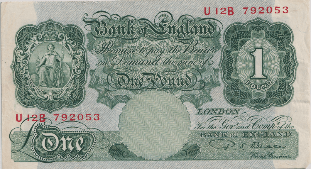 ONE POUND BANKNOTE BANK OF ENGLAND BEALE £1 - 164 - £1 BANKNOTE - Cambridgeshire Coins